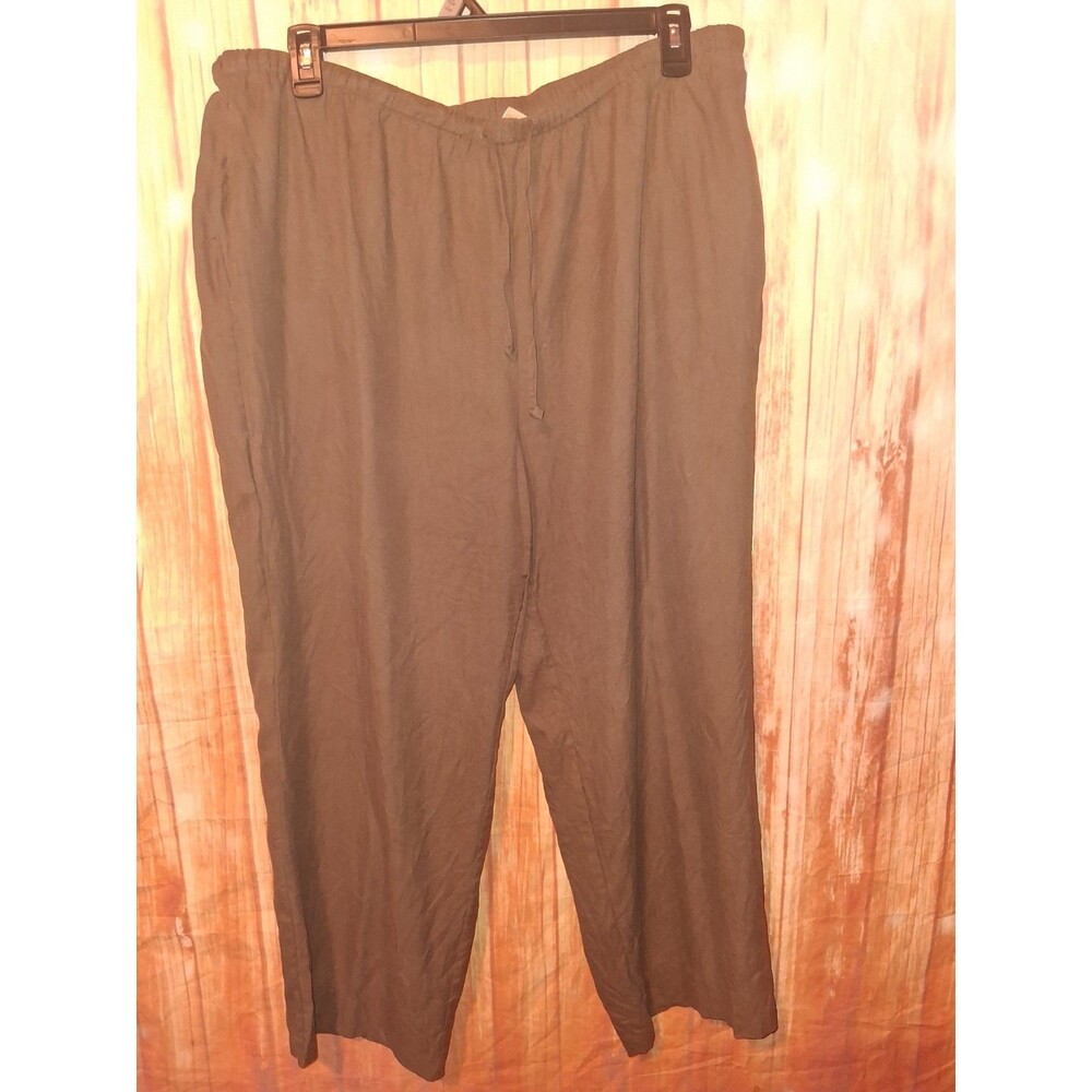 Kate Hill Brown Straight Leg Pull On Pants Sz 2X 100% Silk